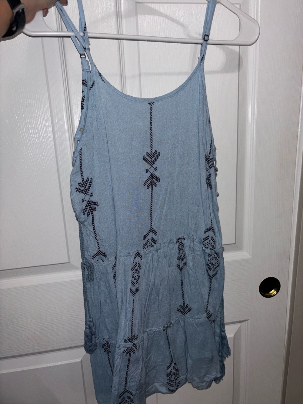 Beach By Exist Light Blue Embroidered Spaghetti Strap Mini Dress